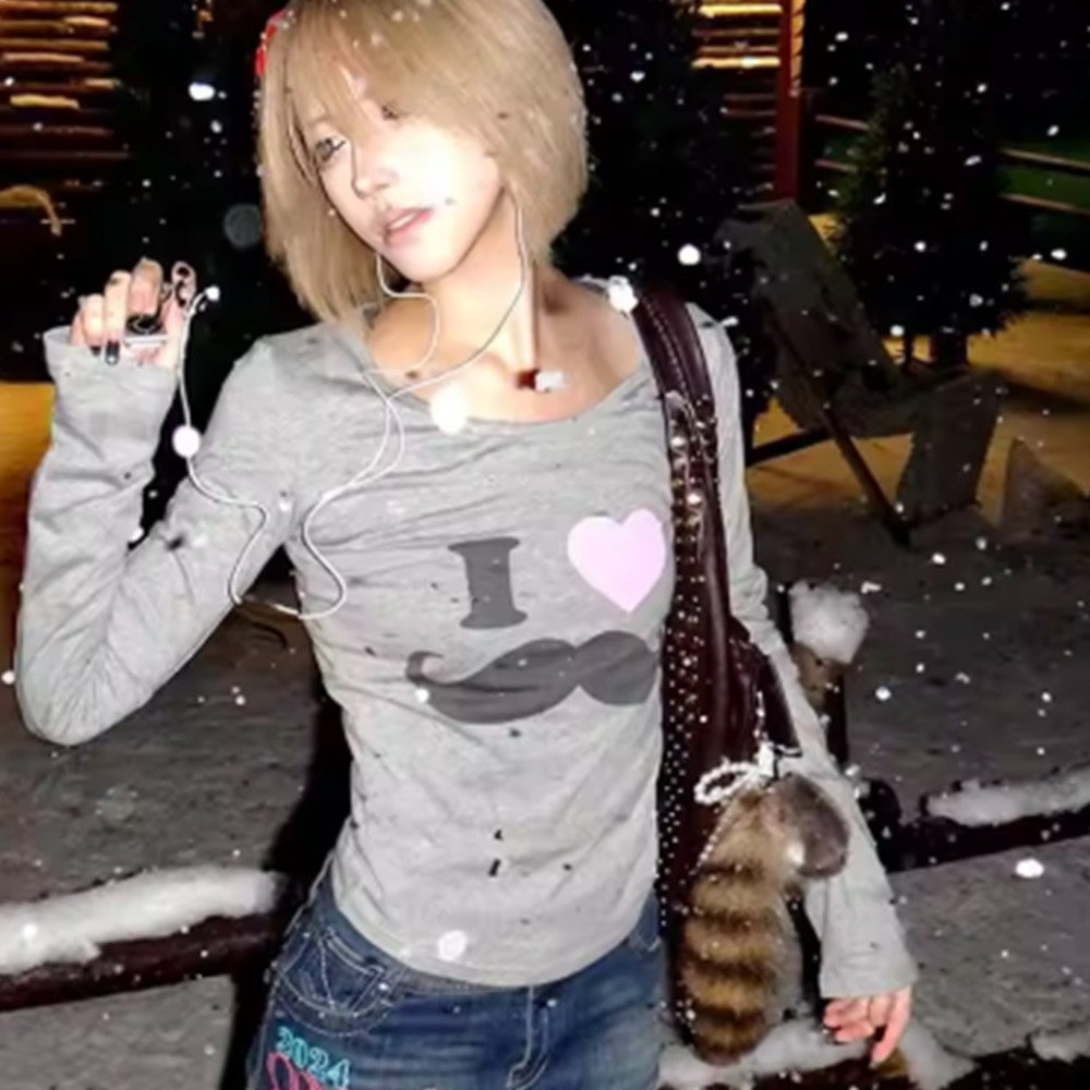 Japanese Y2K Beard Print T-Shi - đánh giá và giá Korean Lifestyle